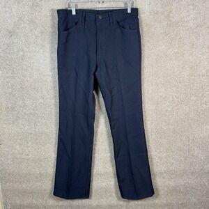 Wrangler Work Pants Mens 34x32 Navy Blue Polyester‎ Flat Front Straight Leg